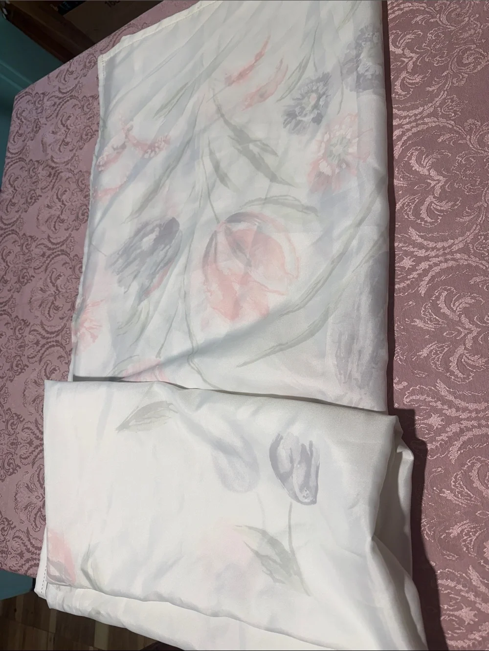 White Floral Polyester Shower Curtain Panel - White with Pink pastel cottagecore